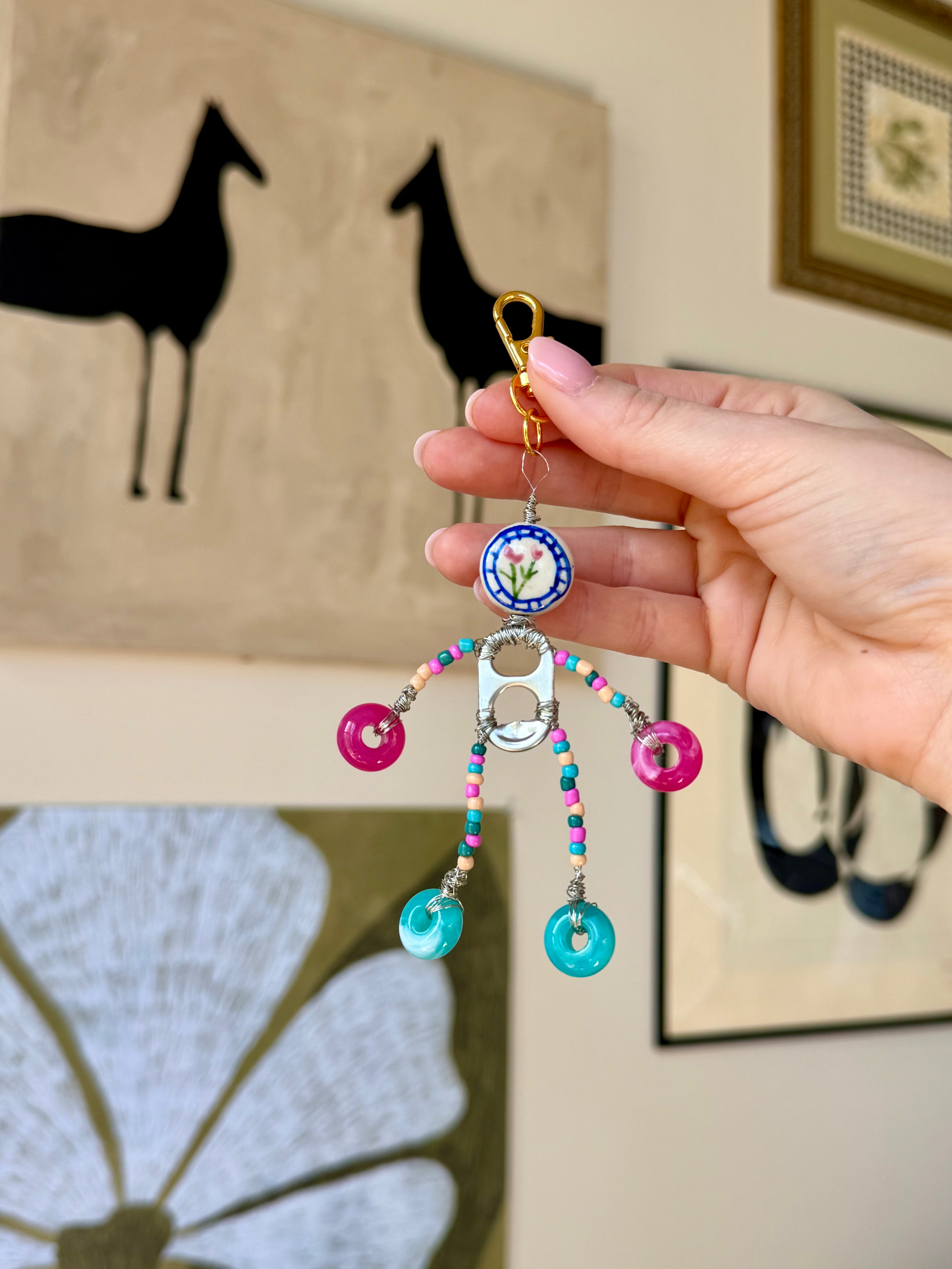 Recycled Pocket Charm | Handmade Beaded Keychain & Bag Charm