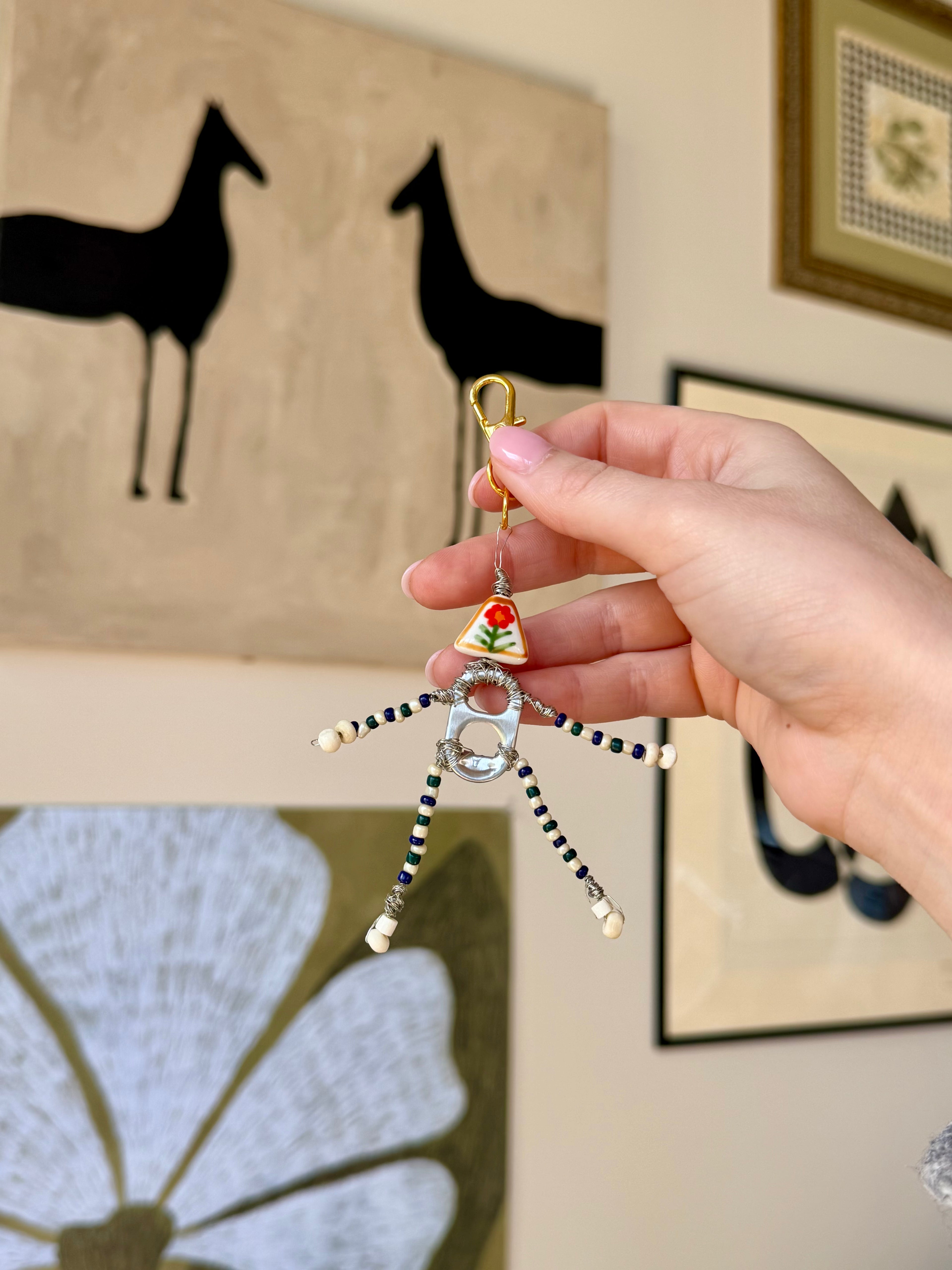 Recycled Pocket Charm | Handmade Beaded Keychain & Bag Charm