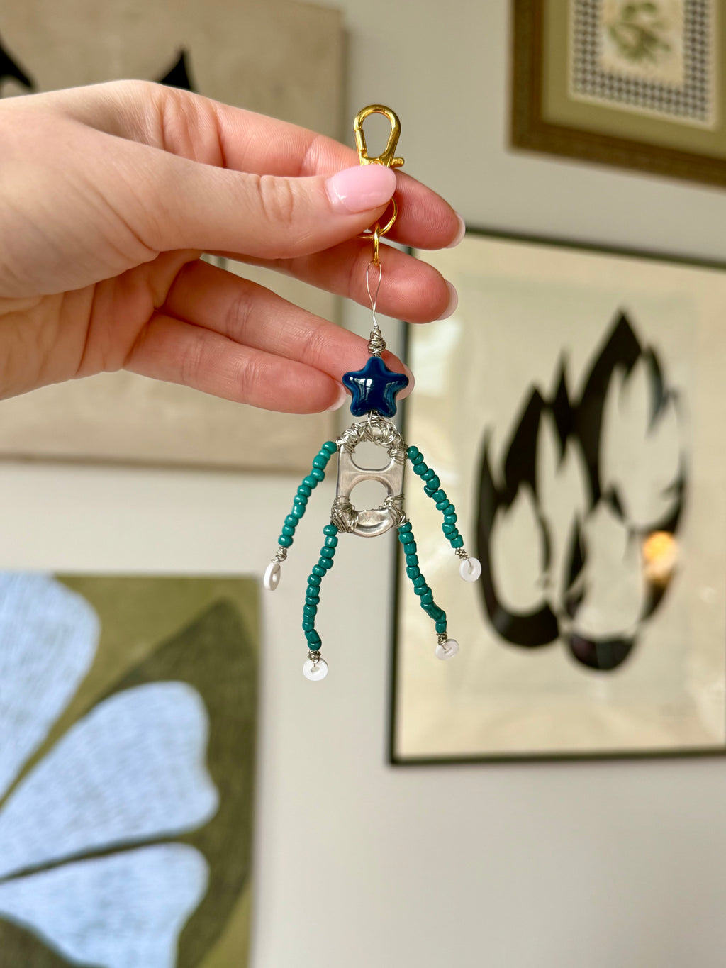Recycled Pocket Charm | Handmade Beaded Keychain - Dainty Charm Keyring
