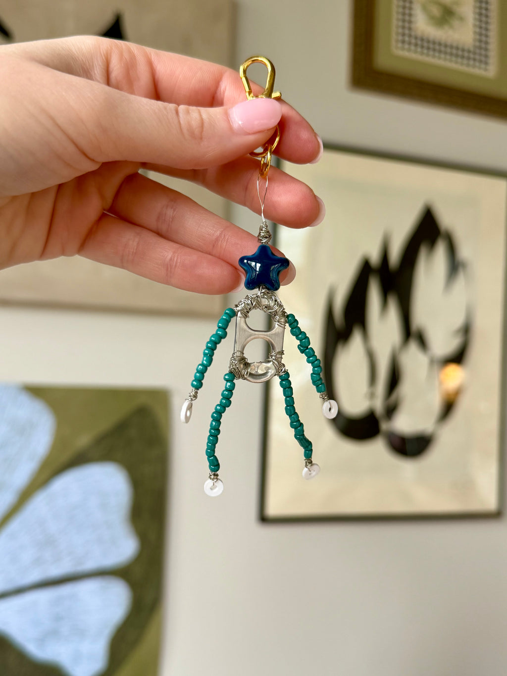 Recycled Pocket Charm | Handmade Beaded Keychain - Dainty Charm Keyring