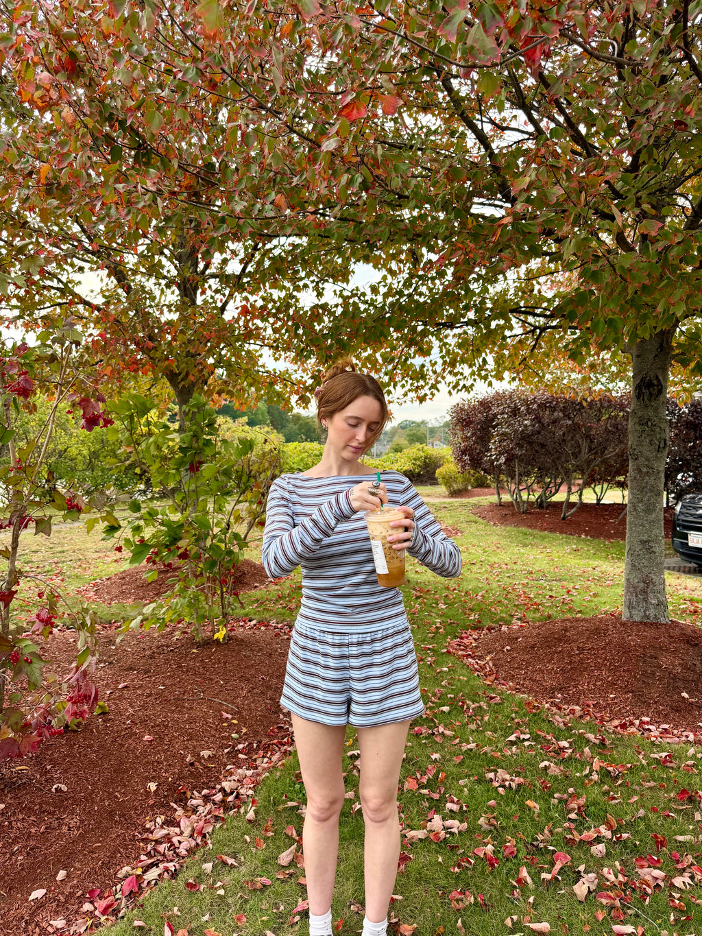 Candy Top | Women’s Brown & Ice Striped Lounge Top