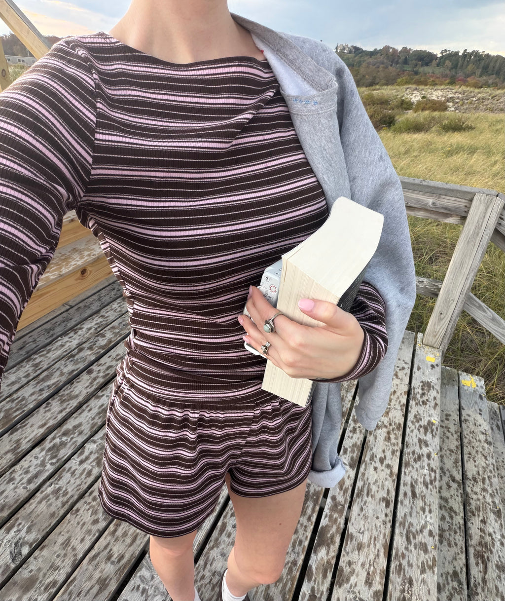 Candy Short | Women’s Brown & Blush Striped Lounge Short
