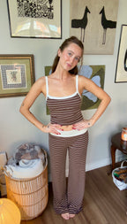 Honey Tank – Brown Stripe Fitted Crop Tank | Loungewear Matching Set